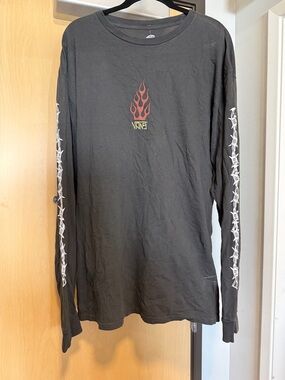 Vans Men's Black Charcoal Long Sleeve Flame Graphic Tee - Elijah Berle Collab
